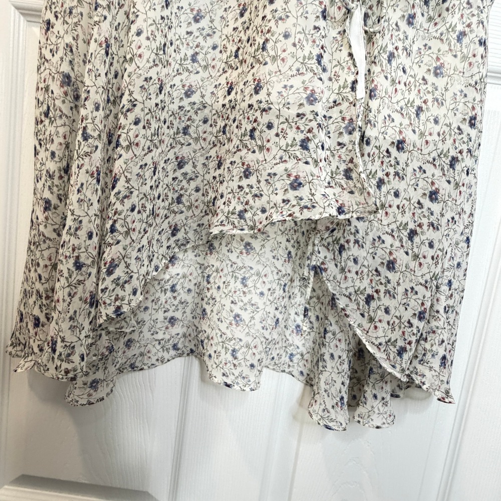 Sam Edelman Floral Faux Wrap Dress Womens 8 White Blue Ruffle Midi Dress - Picture 8 of 13